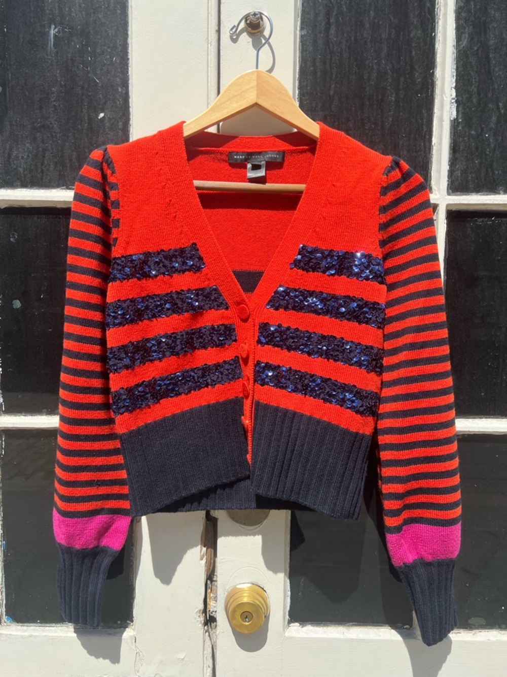Marc by Marc Jacobs Sequin Striped Orange Sweater